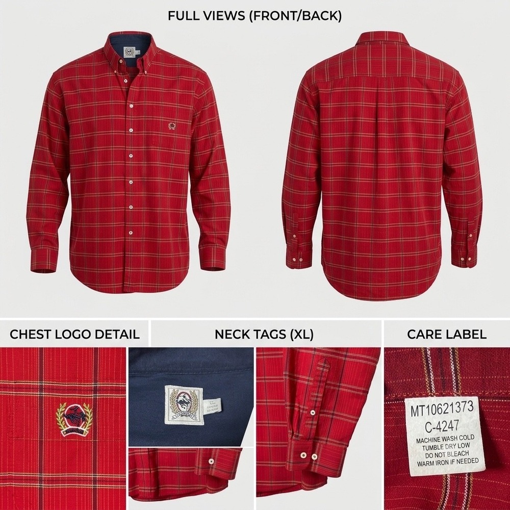 Cinch Mens Red Plaid Long Sleeve Western Button Down Shirt XL MT10621373‎